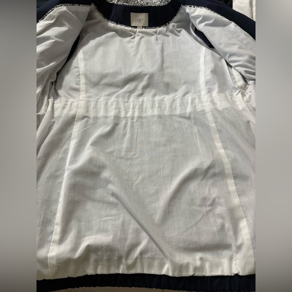 LOFT Navy Anorak Utility Jacket with Hood, Drawstring Waist, Pockets, Zip Pocket - Picture 13 of 14